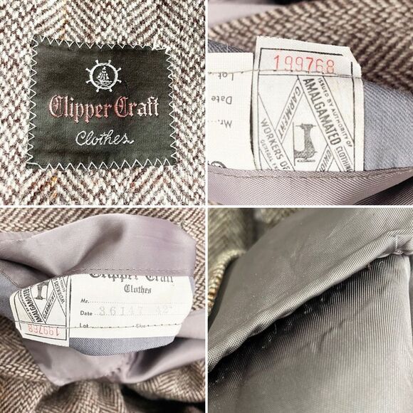 Vintage Clipper Craft Brown Herringbone Overcoat Union Made Size Medium Large - Picture 15 of 16